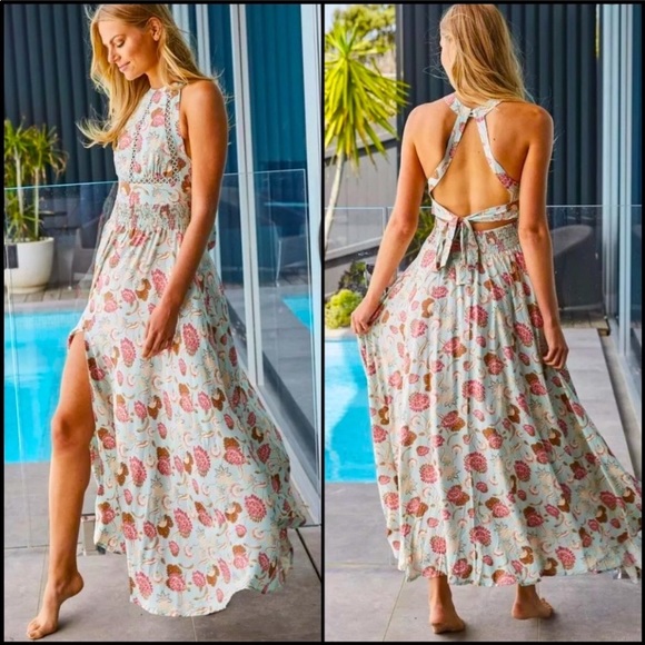 Jaase Black Floral Halter Open Back Maxi Dress - Picture 5 of 8